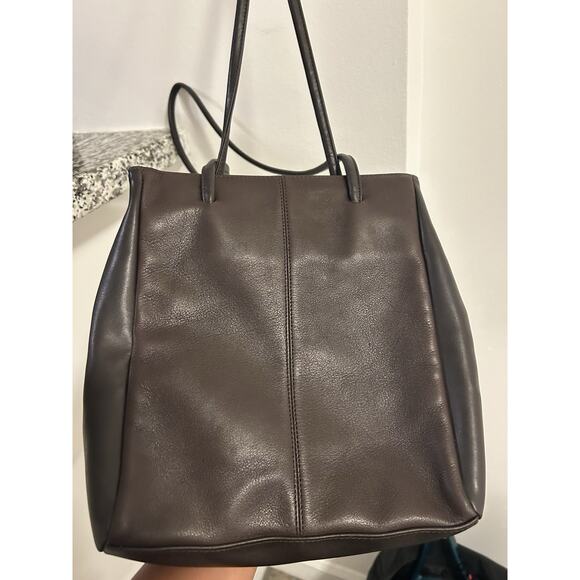 Two Tone Brown Nine West Shoulder Bag Tote Genuine Leather Smooth Magnetic Top - Picture 5 of 11